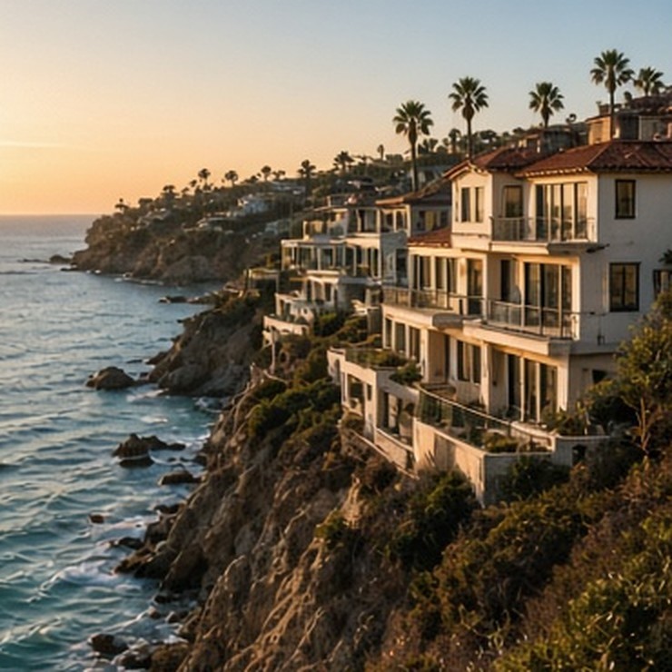Cliffside oceanfront homes stacked above a rocky Laguna shoreline
